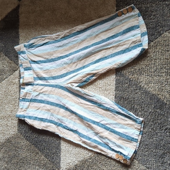 Naturals D&Co Linen Blend Pull on Cropped pants Lagenlook Pockets Button Boho - Picture 9 of 10